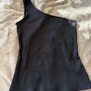 INC International Concepts Black Ribbed Top